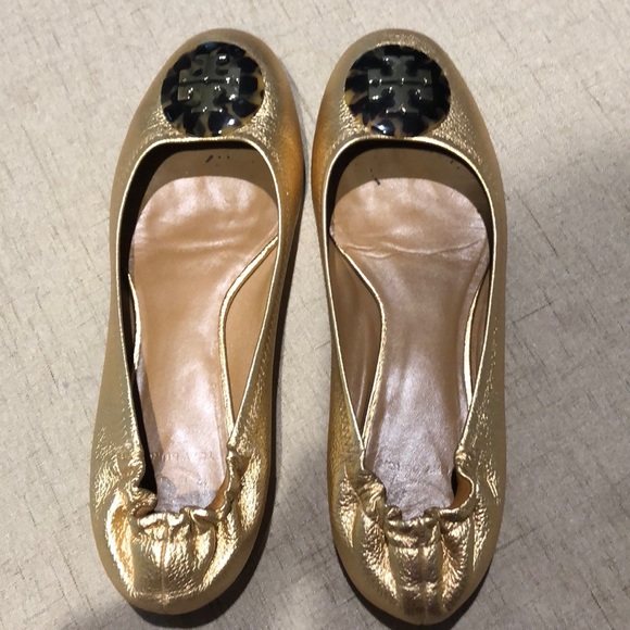 Tory Burch Shoes - Tory Burch Reva Flats -Gold with tortoise logo